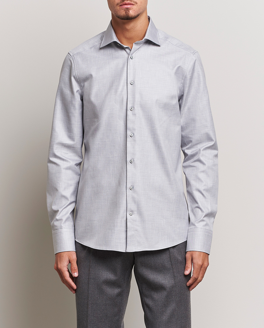 Herre | Skjorter | Stenströms | Slimline Two Fold Melange Cut Away Shirt Grey