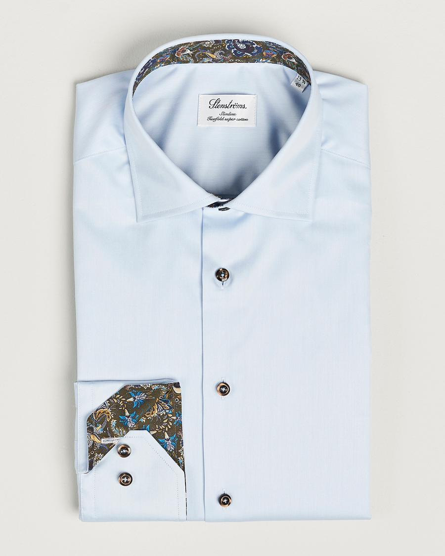 Herre | Skjorter | Stenströms | Slimline Contrast Cut Away Shirt Light Blue