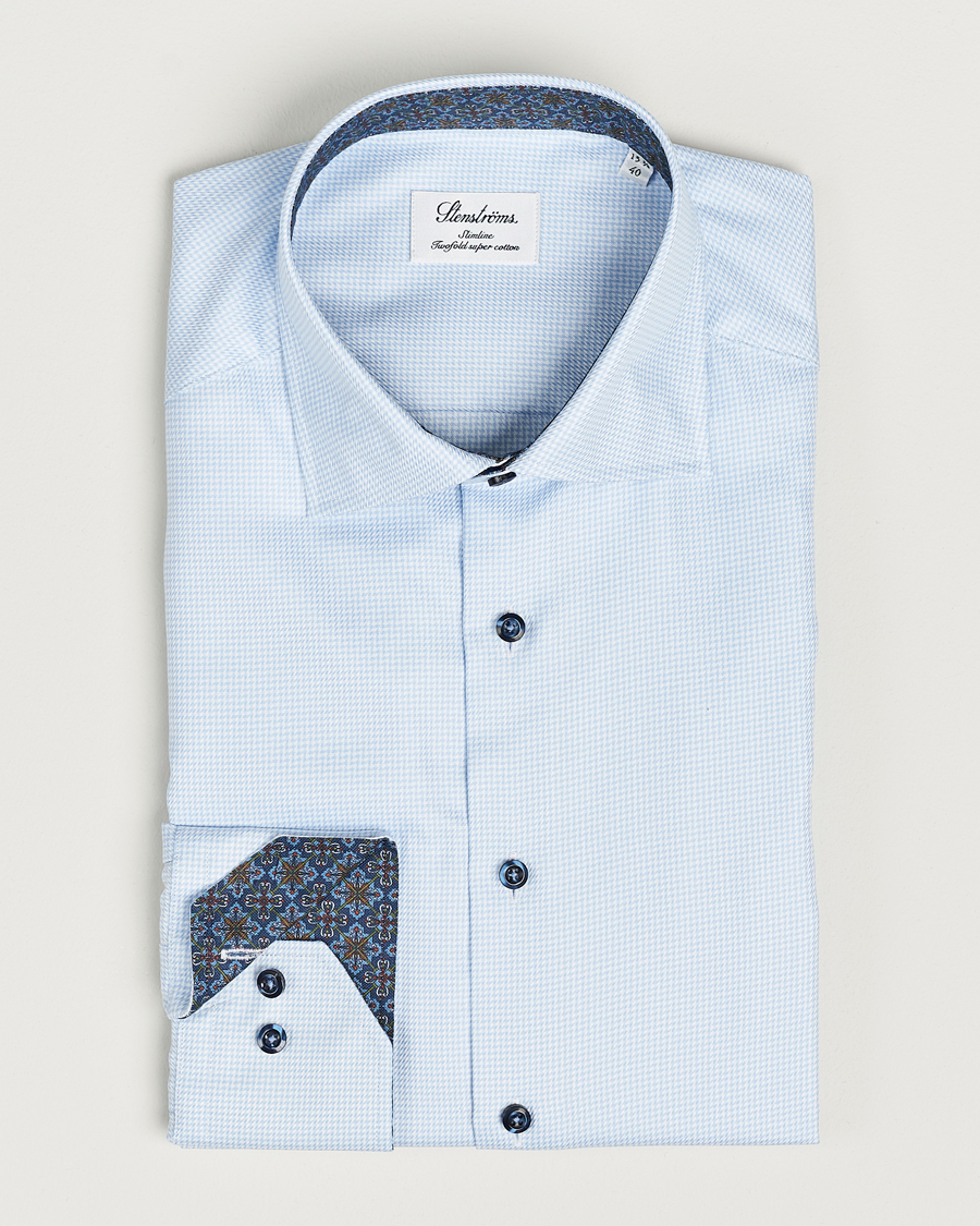 Herre | Skjorter | Stenströms | Slimline Micro Structure Contrast Shirt Blue