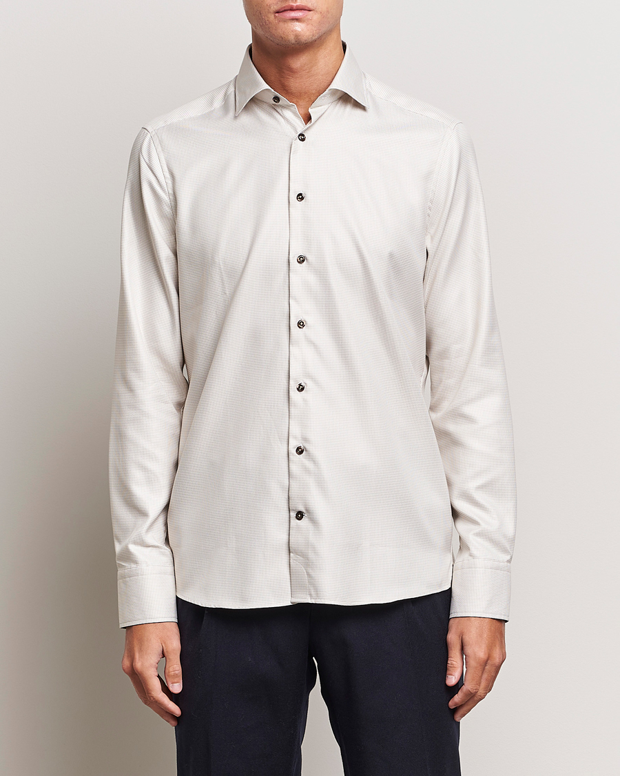 Herre | Businesskjorter | Stenströms | Slimline Micro Structure Contrast Shirt Beige
