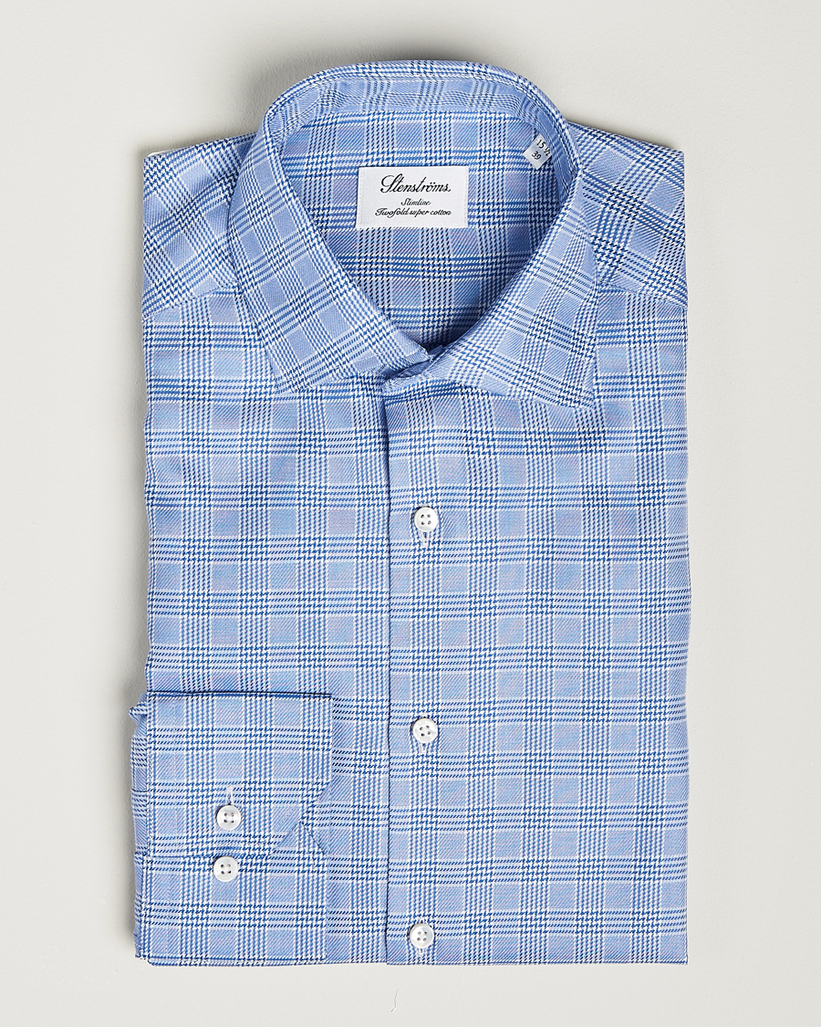 Herre | Businesskjorter | Stenströms | Slimline Checked Cut Away Shirt Blue