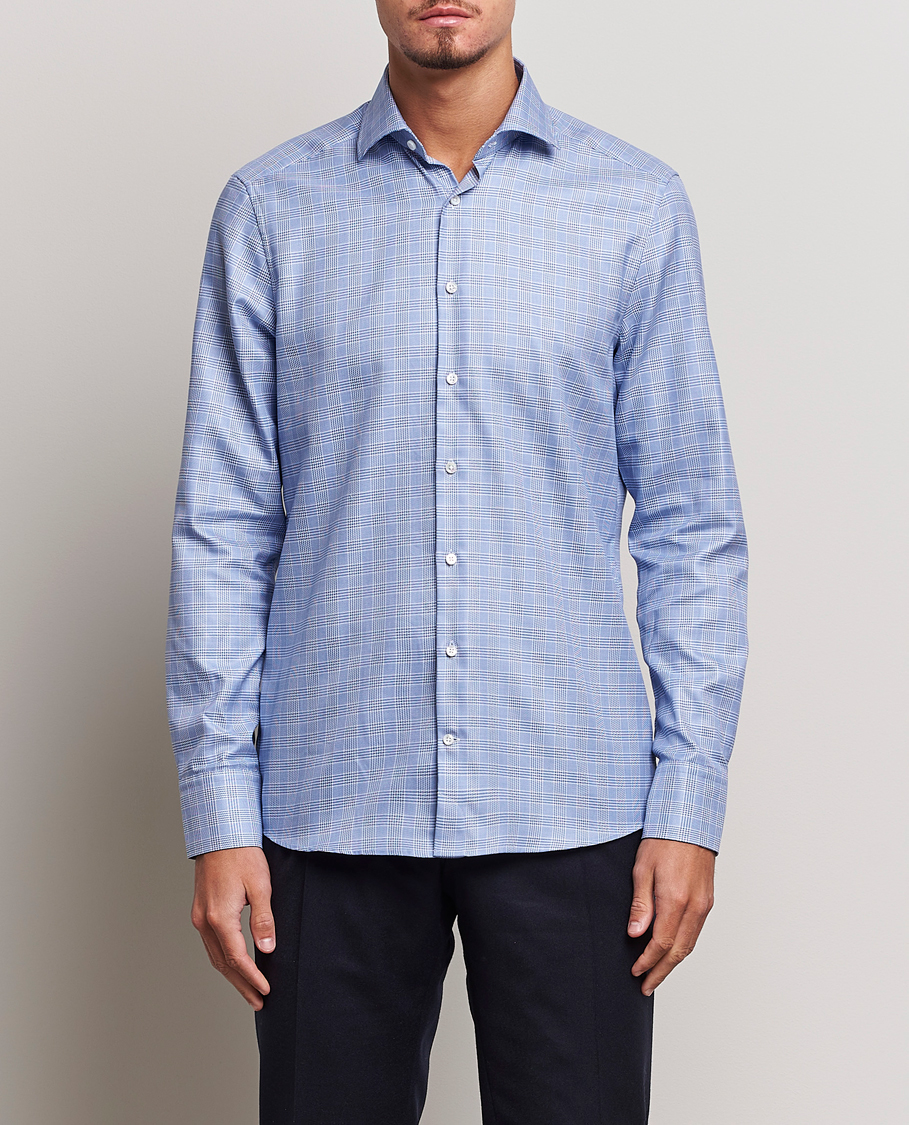Herre | Businesskjorter | Stenströms | Slimline Checked Cut Away Shirt Blue