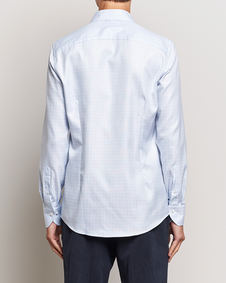 Herre | Skjorter | Stenströms | Slimline Small Checked Cut Away Shirt Light Blue
