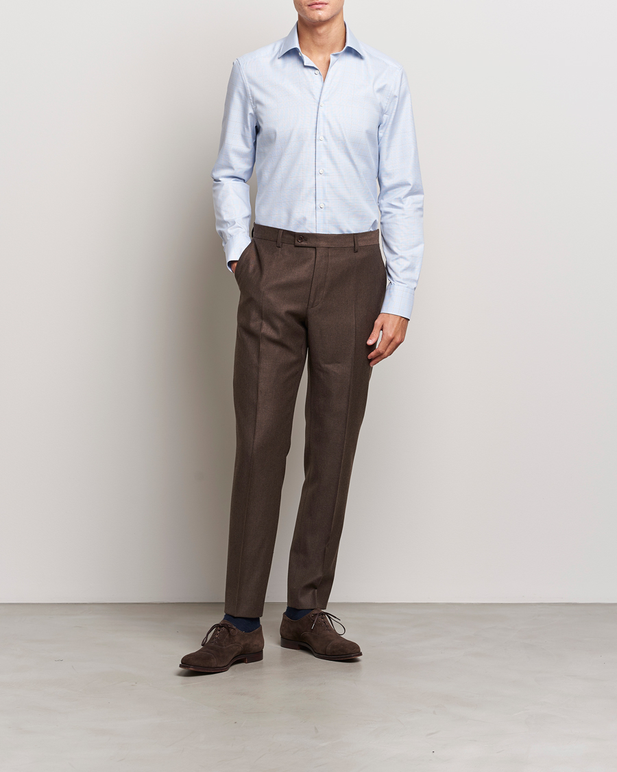 Herre | Skjorter | Stenströms | Slimline Houndstooth Checked Cut Away Shirt Blue