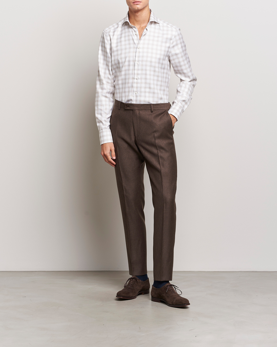 Herre | Skjorter | Stenströms | Slimline Checked Cut Away Shirt White/Brown