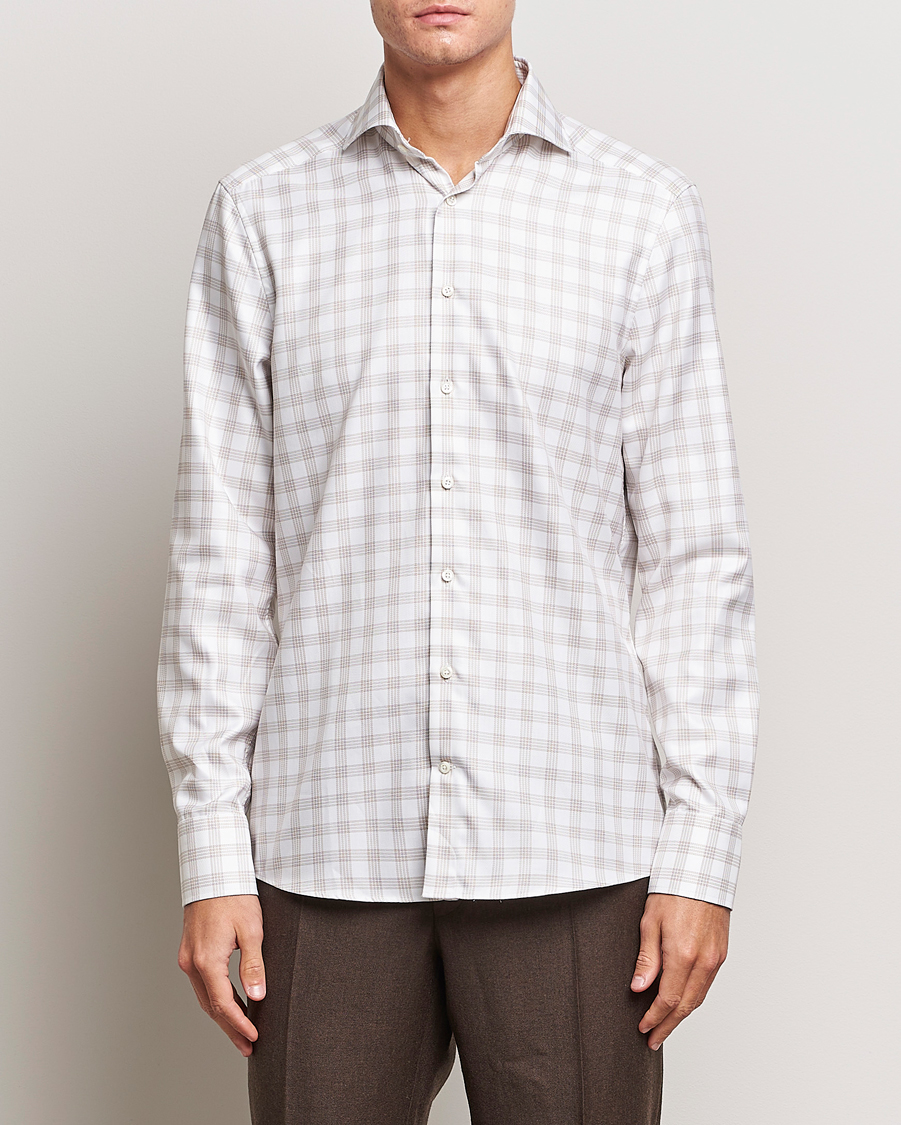 Herre |  | Stenströms | Slimline Checked Cut Away Shirt White/Brown