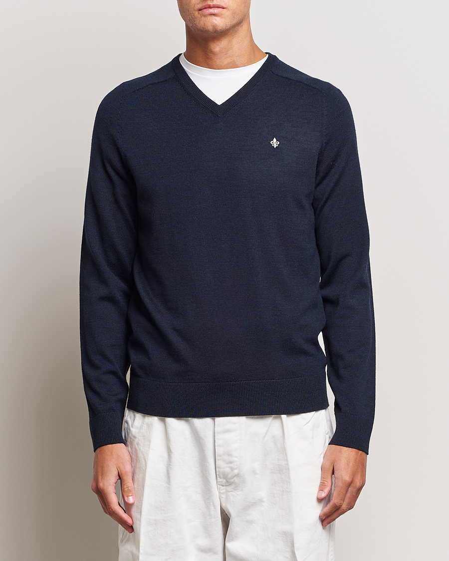 Herre | Pullovers v-hals | Morris | Merino V-neck Navy