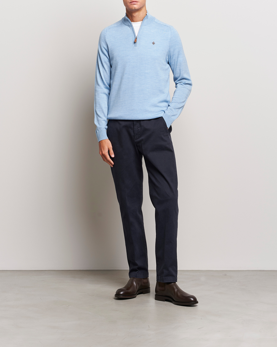 Herre | Gensere | Morris | John Merino Half Zip Light Blue