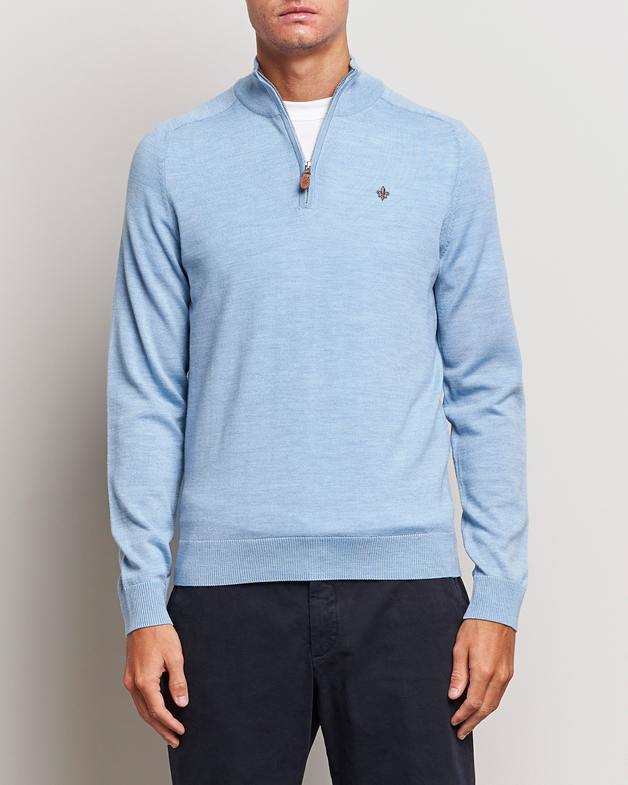Herre | Gensere | Morris | John Merino Half Zip Light Blue