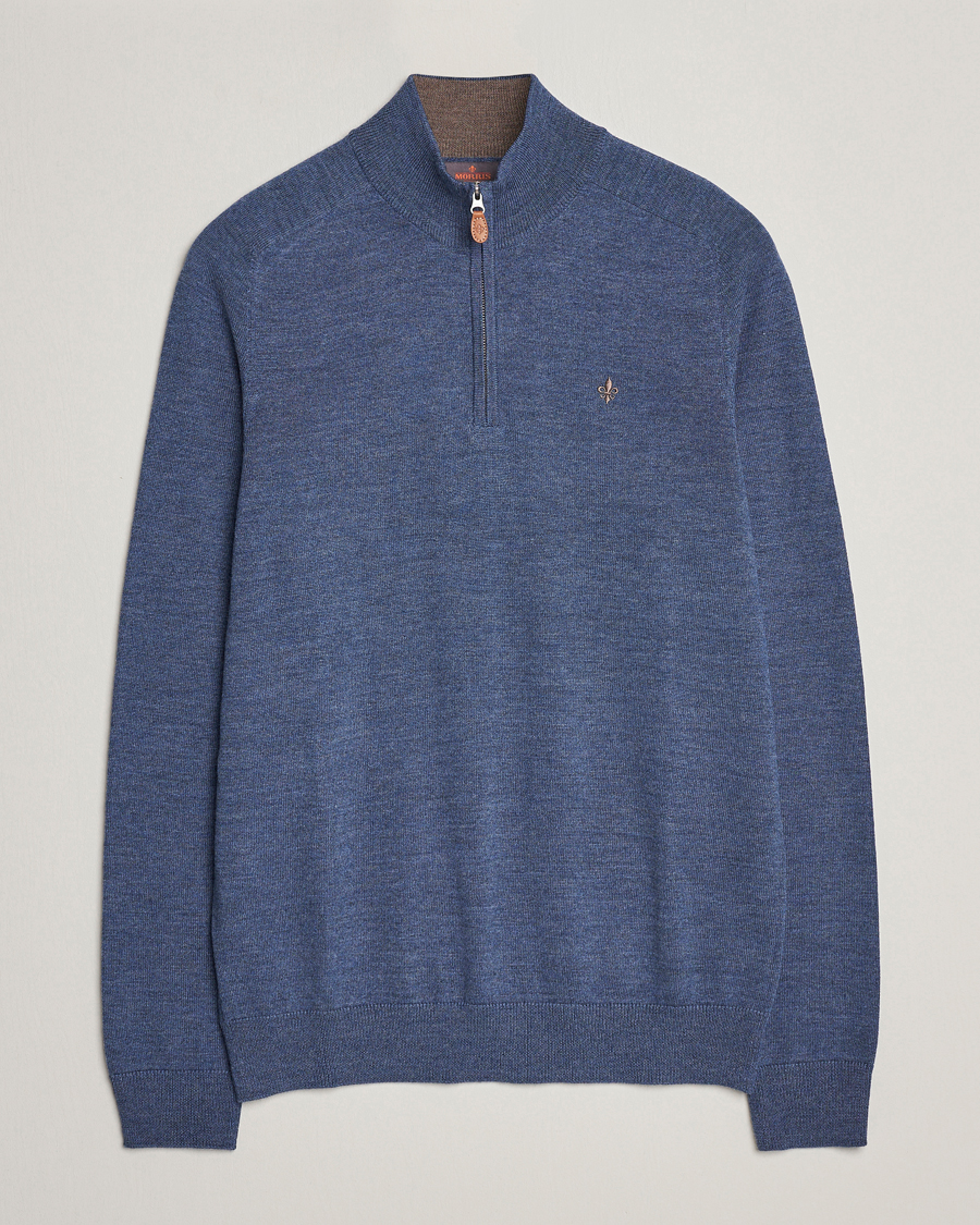 Herre | Gensere | Morris | John Merino Half Zip Mid Blue