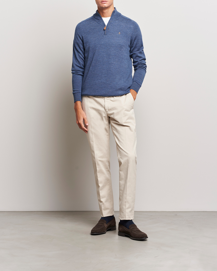 Herre | Gensere | Morris | John Merino Half Zip Mid Blue
