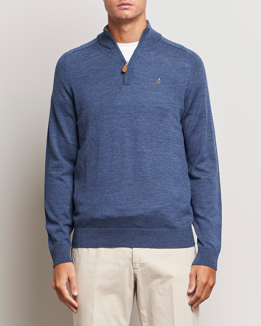 Herre | Gensere | Morris | John Merino Half Zip Mid Blue