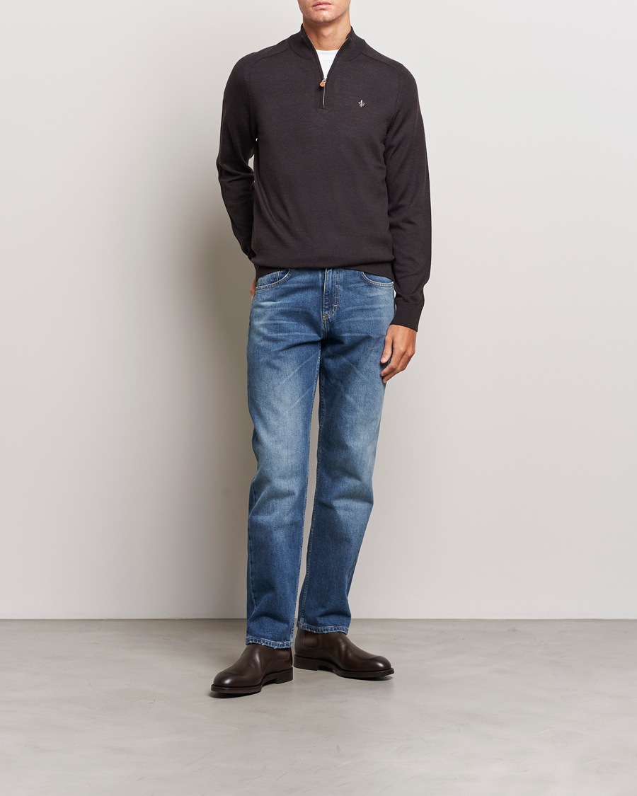 Herre | Gensere | Morris | John Merino Half Zip Brown