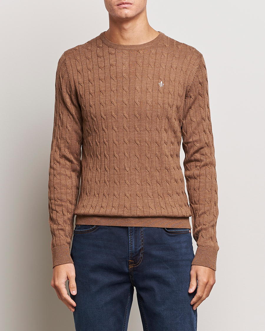 Herre |  | Morris | Merino Cable Crew Neck Camel