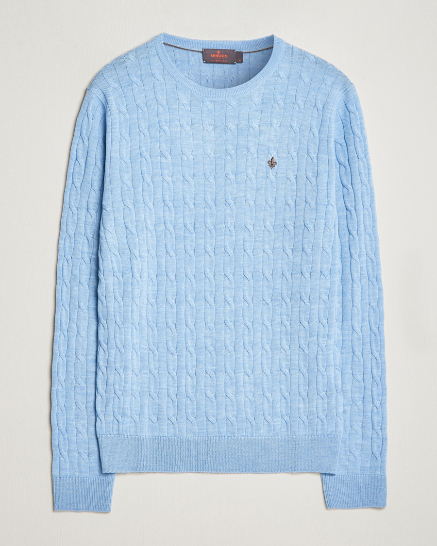 Herre | | Morris | Merino Cable Crew Neck Light Blue