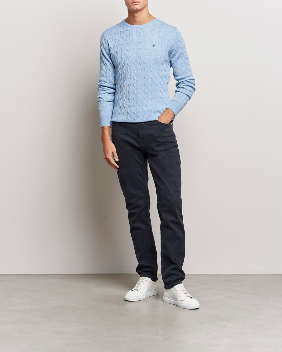 Herre | Gensere | Morris | Merino Cable Crew Neck Light Blue