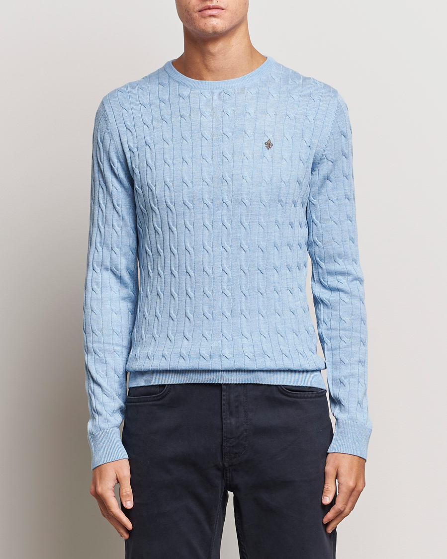 Herre | | Morris | Merino Cable Crew Neck Light Blue
