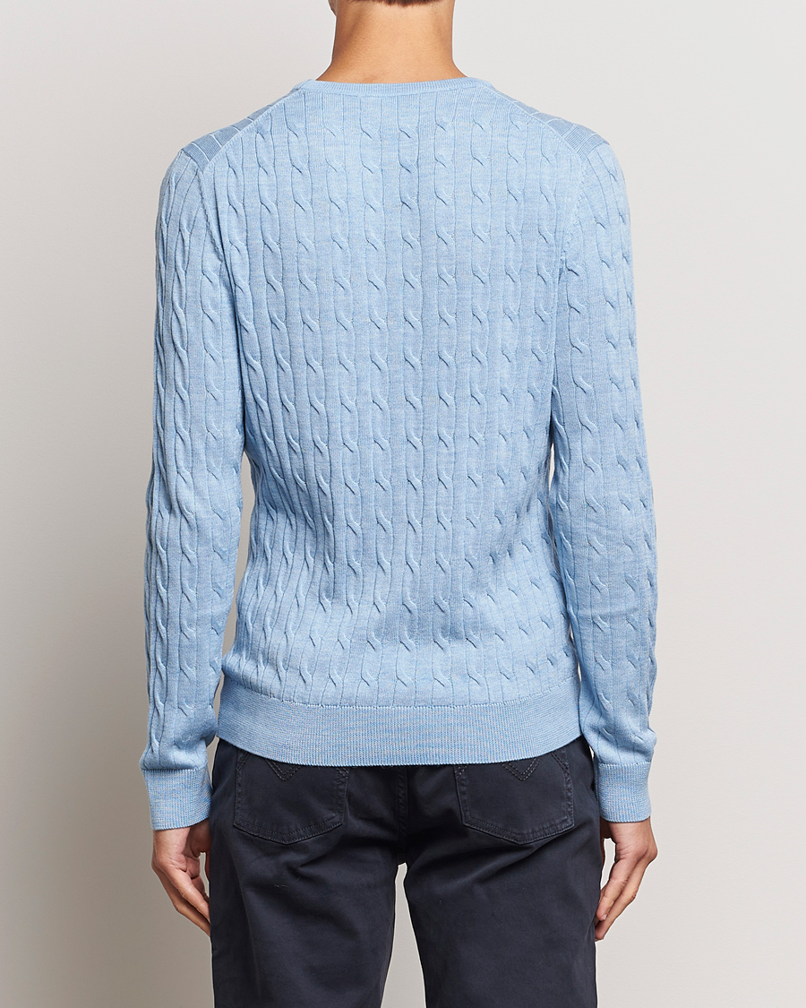 Herre | Gensere | Morris | Merino Cable Crew Neck Light Blue