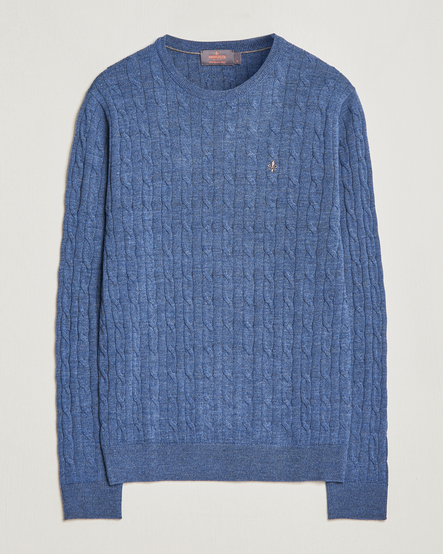 Herre | Gensere | Morris | Merino Cable Crew Neck Blue