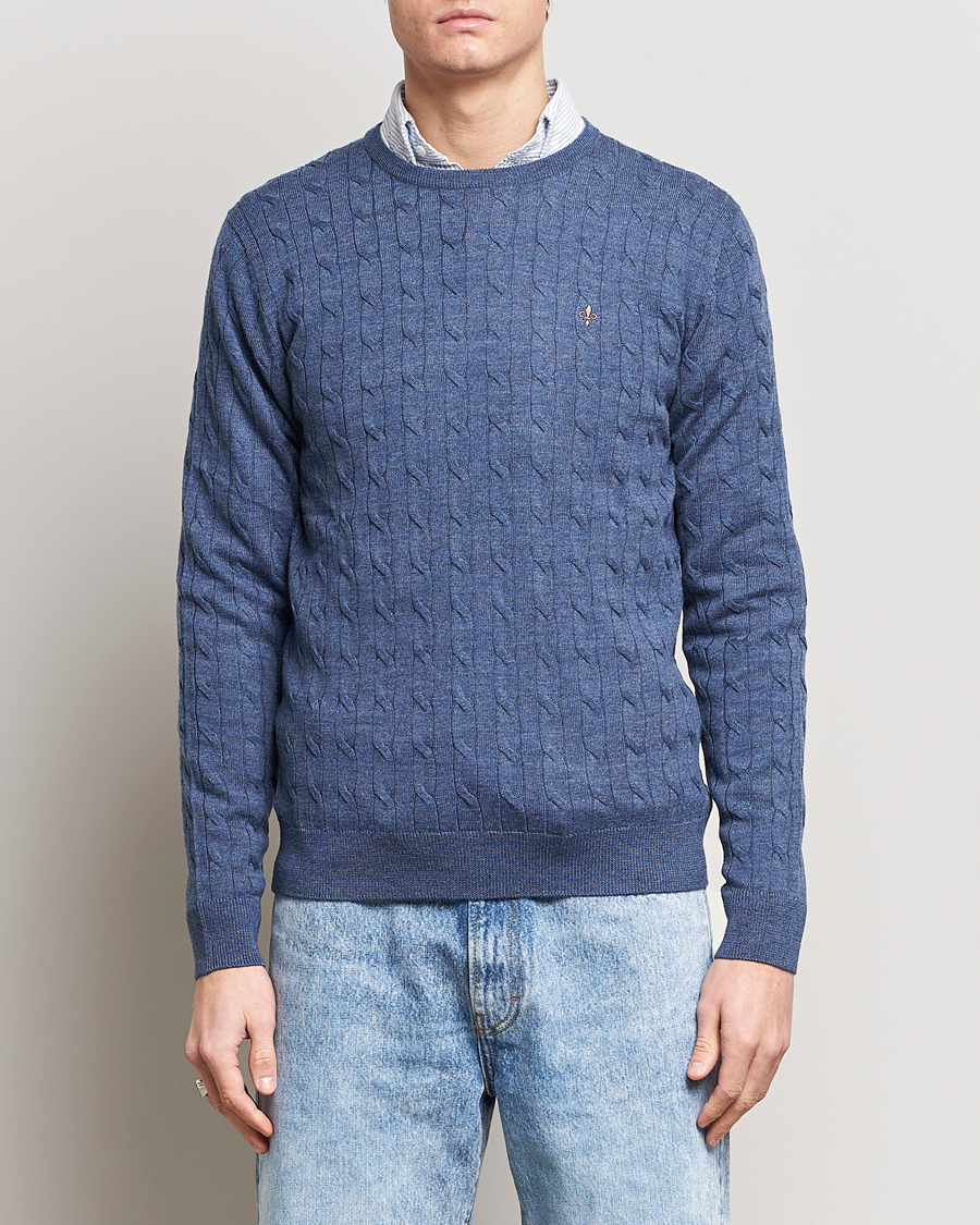 Herre | Gensere | Morris | Merino Cable Crew Neck Blue