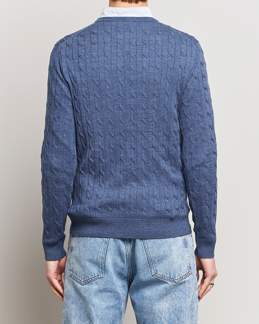 Herre | Gensere | Morris | Merino Cable Crew Neck Blue