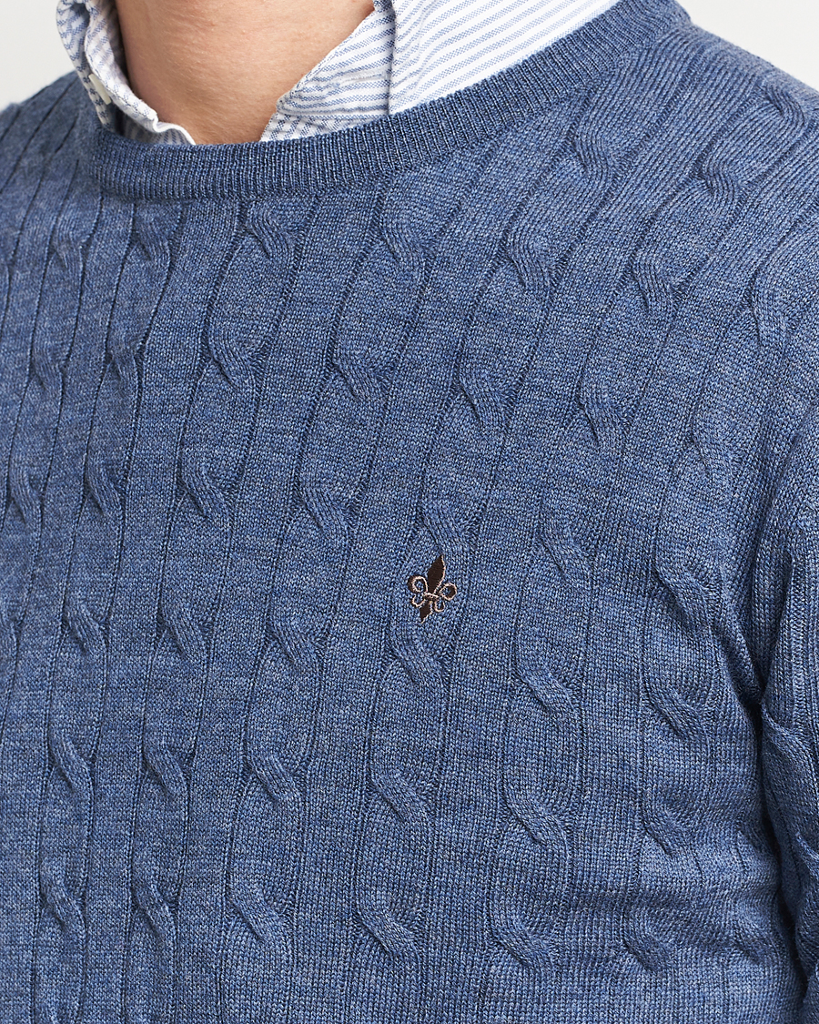 Herre | Gensere | Morris | Merino Cable Crew Neck Blue