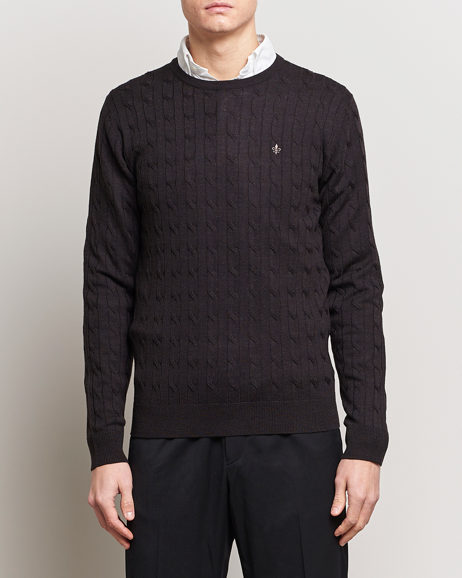 Herre |  | Morris | Merino Cable Crew Neck Brown