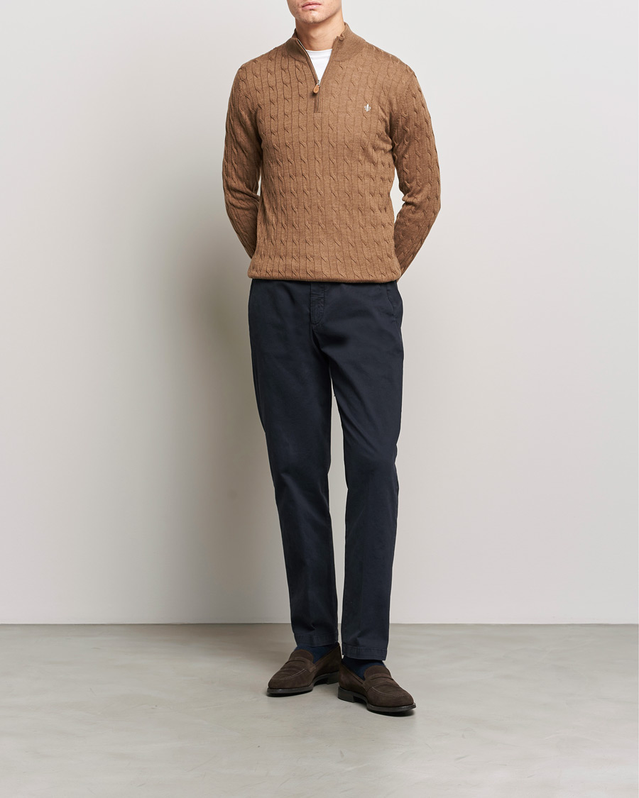 Herre | Gensere | Morris | Merino Cable Half Zip Camel