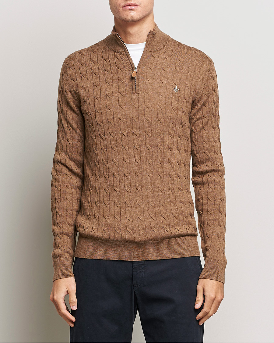 Herre | Gensere | Morris | Merino Cable Half Zip Camel