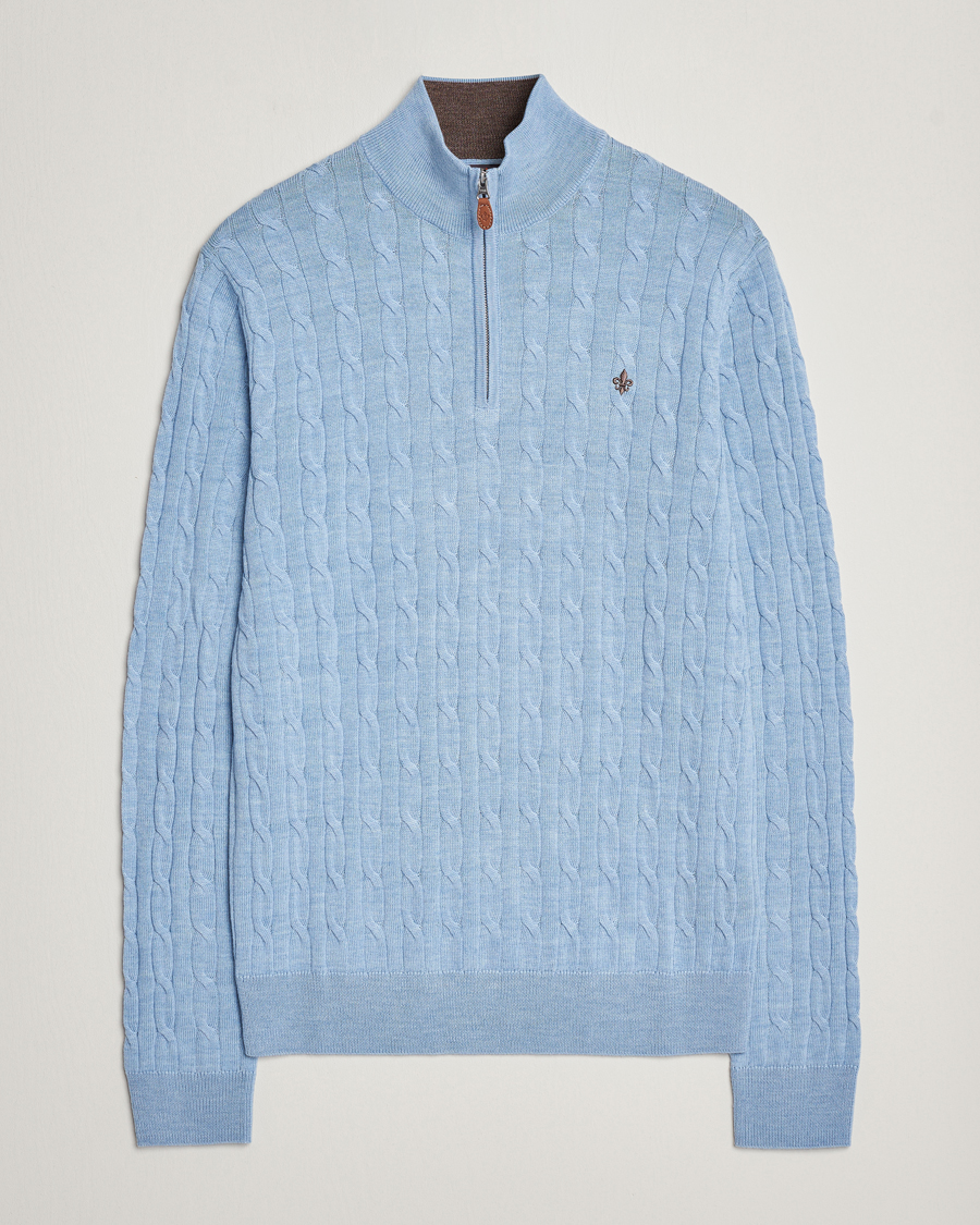 Herre | Gensere | Morris | Merino Cable Half Zip Light Blue