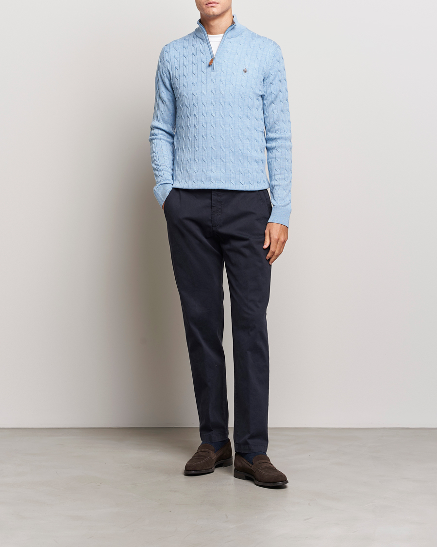 Herre | Gensere | Morris | Merino Cable Half Zip Light Blue
