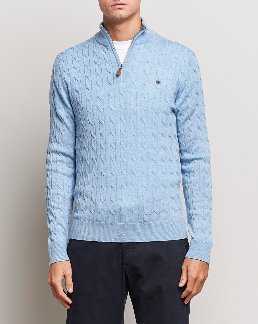 Herre | Gensere | Morris | Merino Cable Half Zip Light Blue