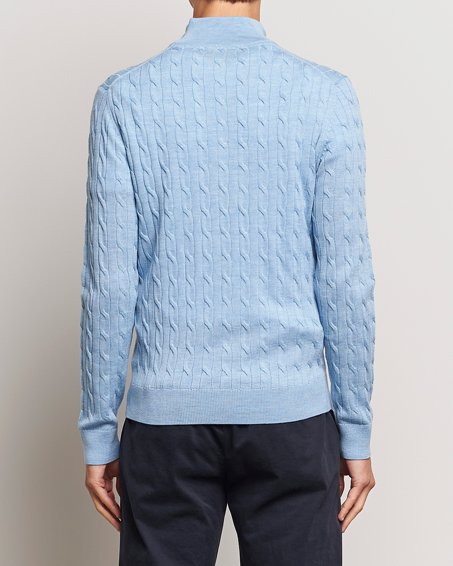Herre | Gensere | Morris | Merino Cable Half Zip Light Blue