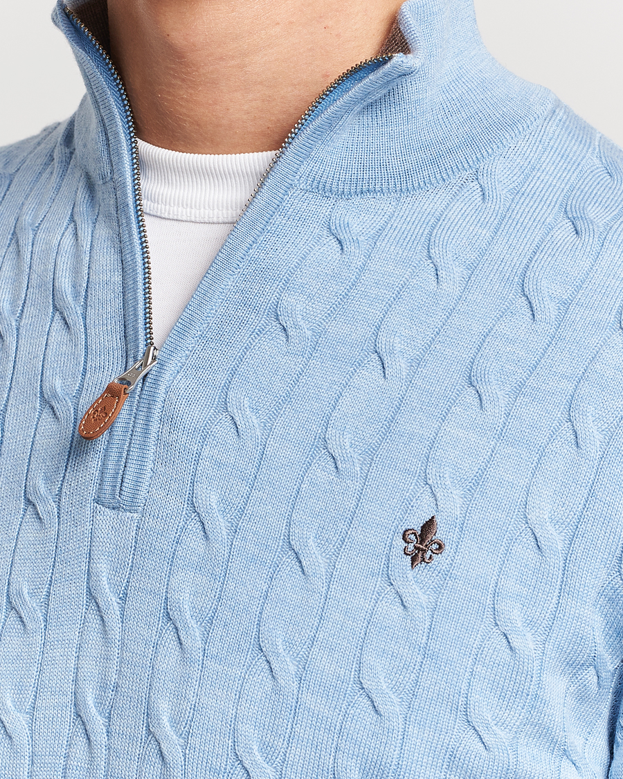 Herre | Gensere | Morris | Merino Cable Half Zip Light Blue