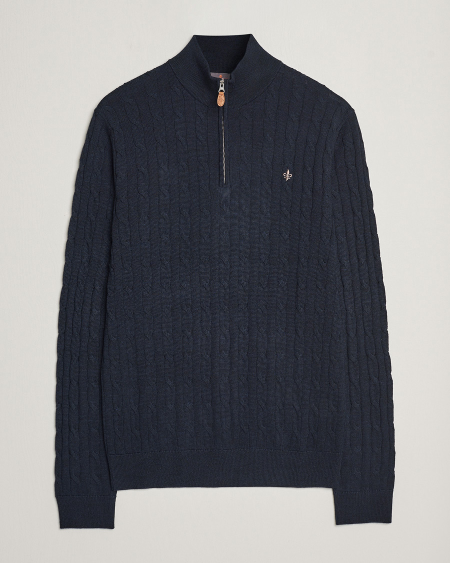 Herre | Gensere | Morris | Merino Cable Half Zip Navy