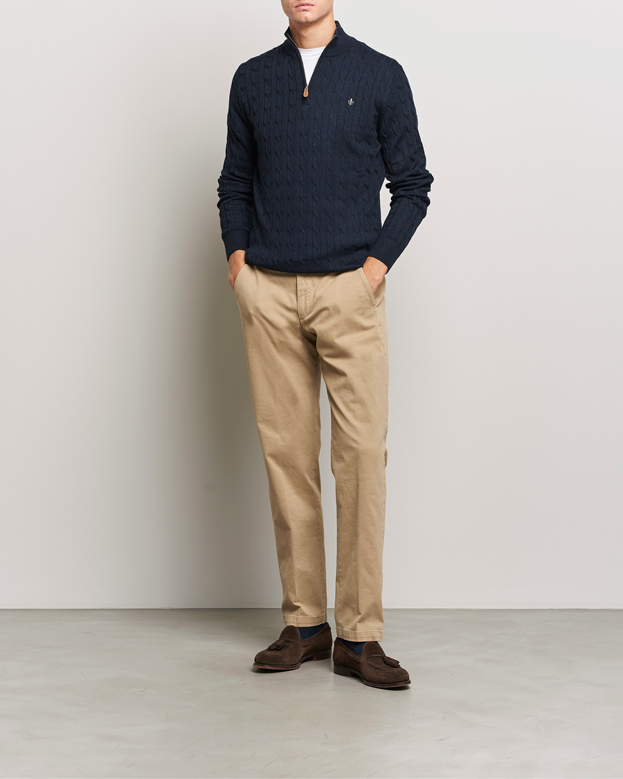 Herre | Gensere | Morris | Merino Cable Half Zip Navy
