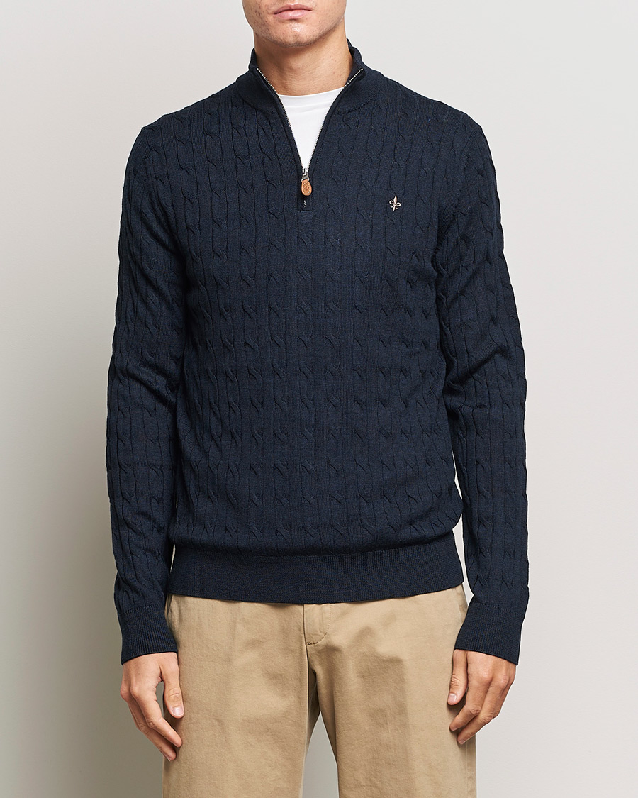 Herre | Gensere | Morris | Merino Cable Half Zip Navy