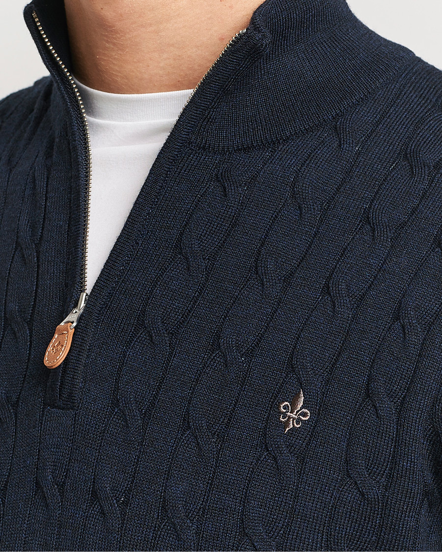 Herre | Gensere | Morris | Merino Cable Half Zip Navy