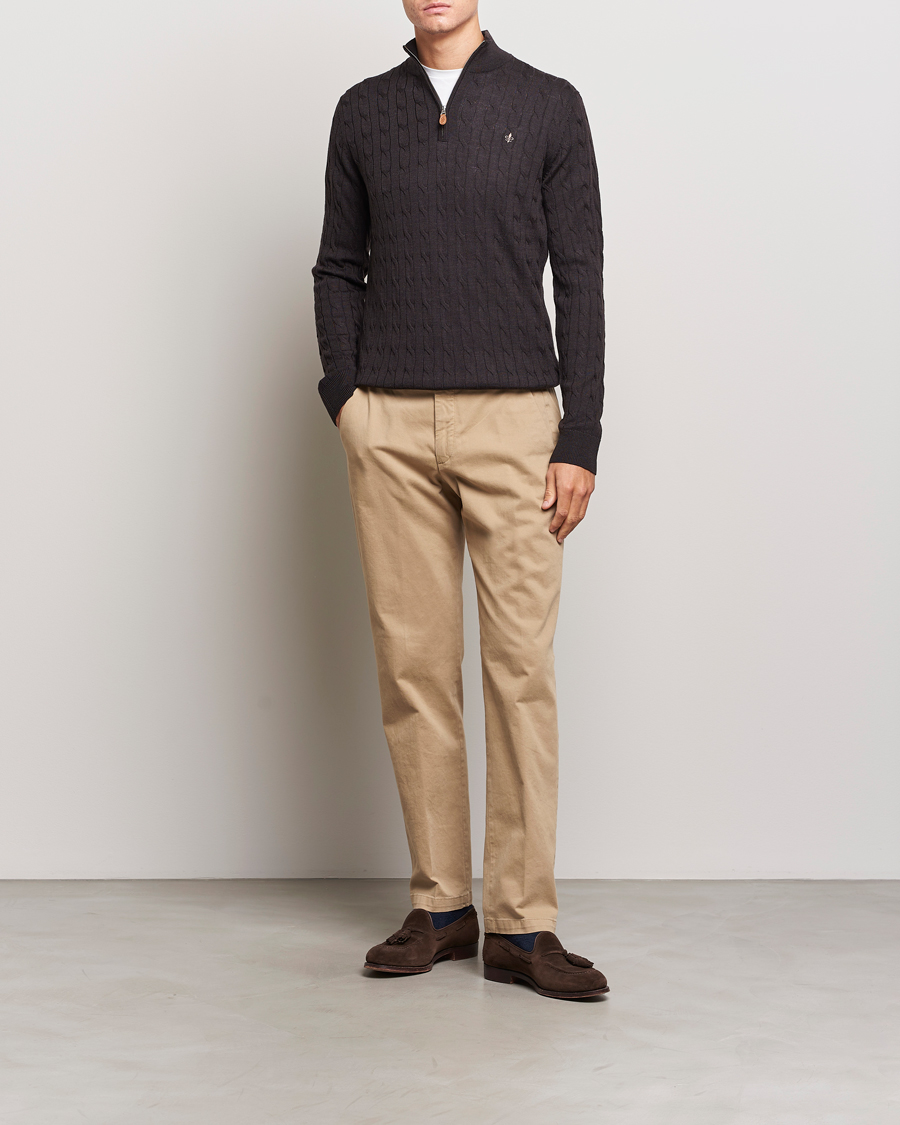 Herre | Gensere | Morris | Merino Cable Half Zip Brown