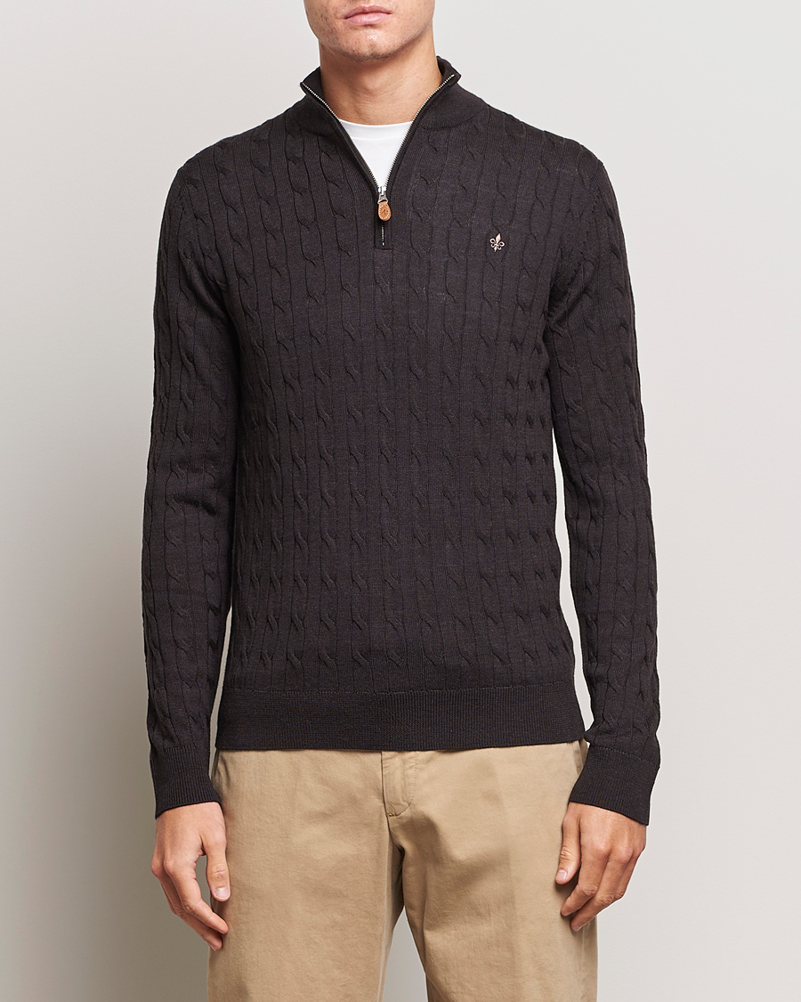 Herre | Gensere | Morris | Merino Cable Half Zip Brown