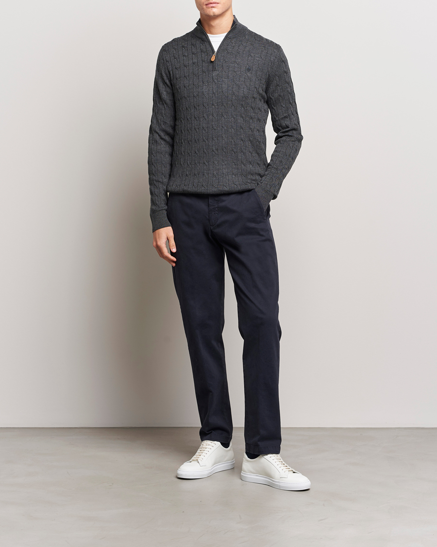 Herre | Gensere | Morris | Merino Cable Half Zip Grey