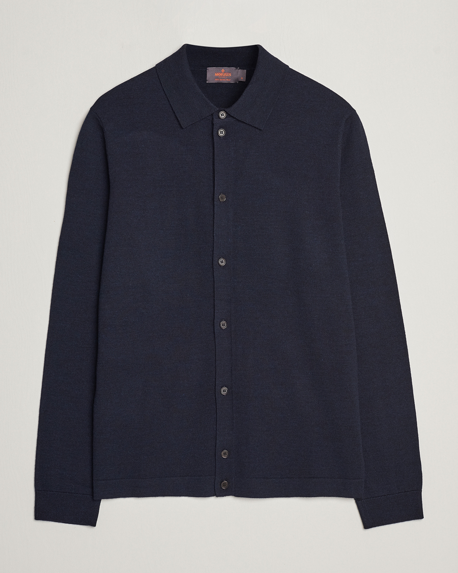 Herre | Gensere | Morris | Merino Knitted Shirt Navy