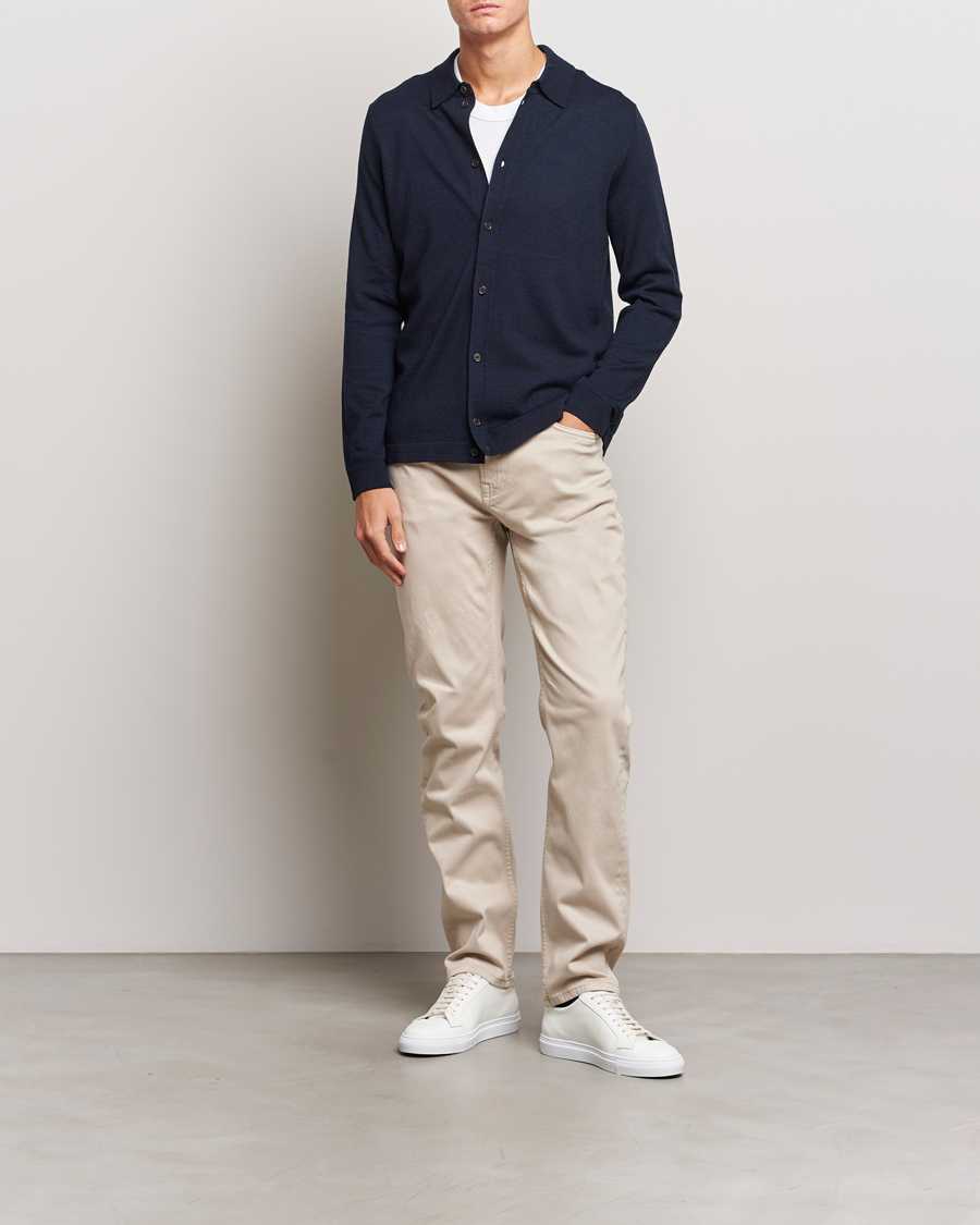 Herre | Gensere | Morris | Merino Knitted Shirt Navy