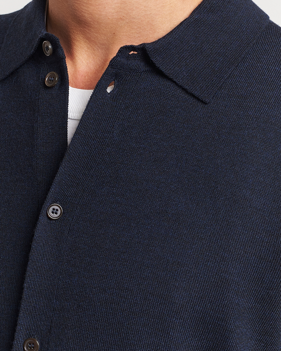Herre | Gensere | Morris | Merino Knitted Shirt Navy
