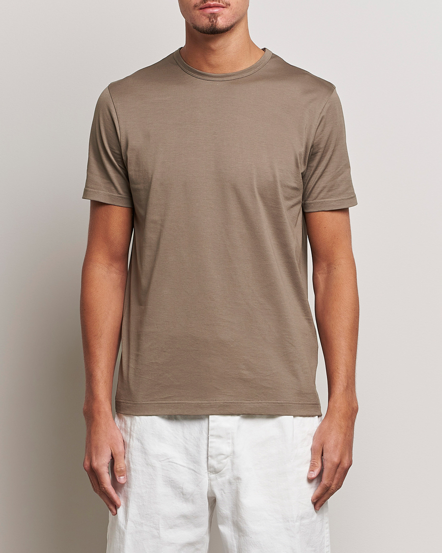 Herre | T-Shirts | Sunspel | Crew Neck Q82 Cotton T-Shirt Cedar