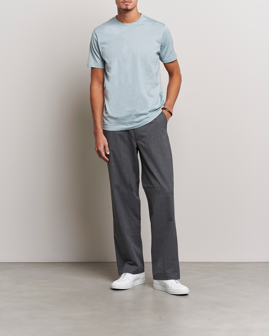 Herre | T-Shirts | Sunspel | Crew Neck Cotton Tee Blue Sage