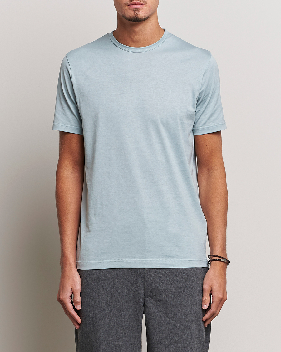 Herre |  | Sunspel | Crew Neck Cotton Tee Blue Sage