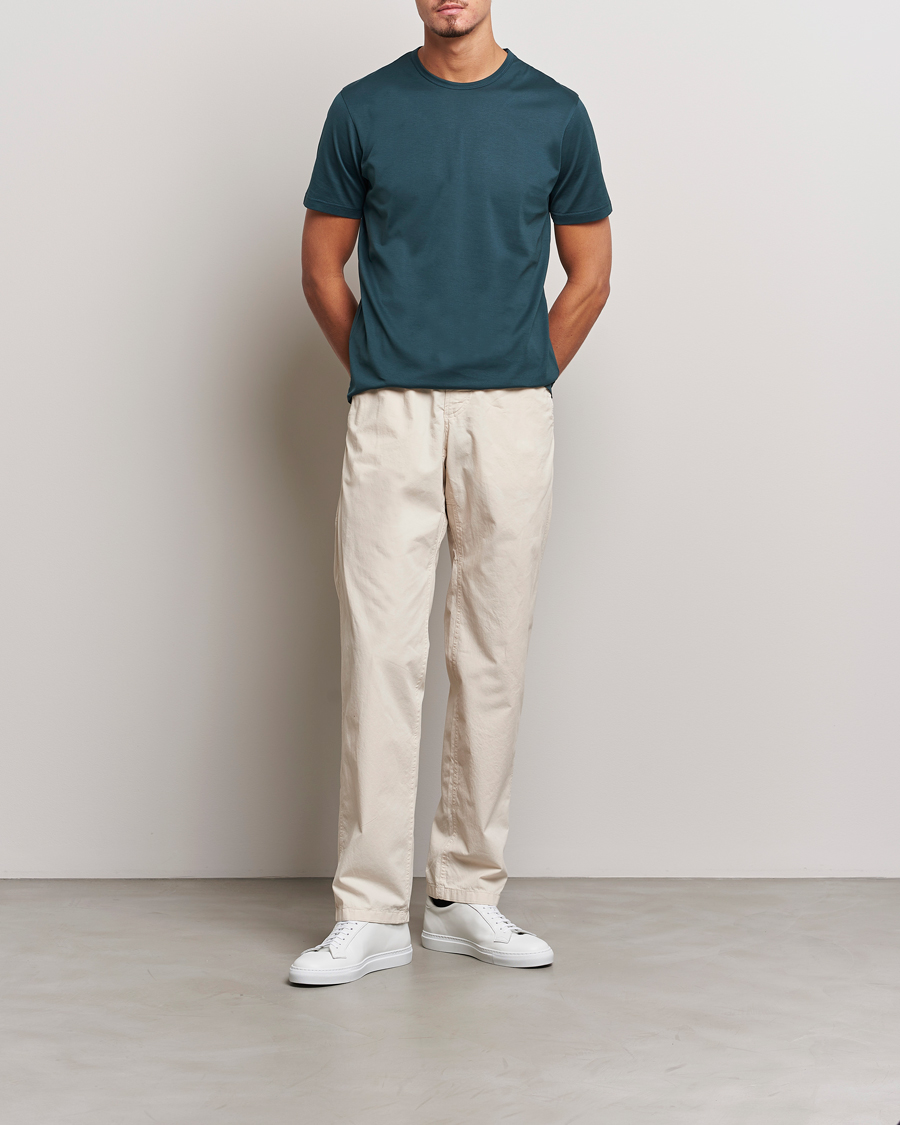 Herre | T-Shirts | Sunspel | Crew Neck Q82 Cotton T-Shirt Peacock