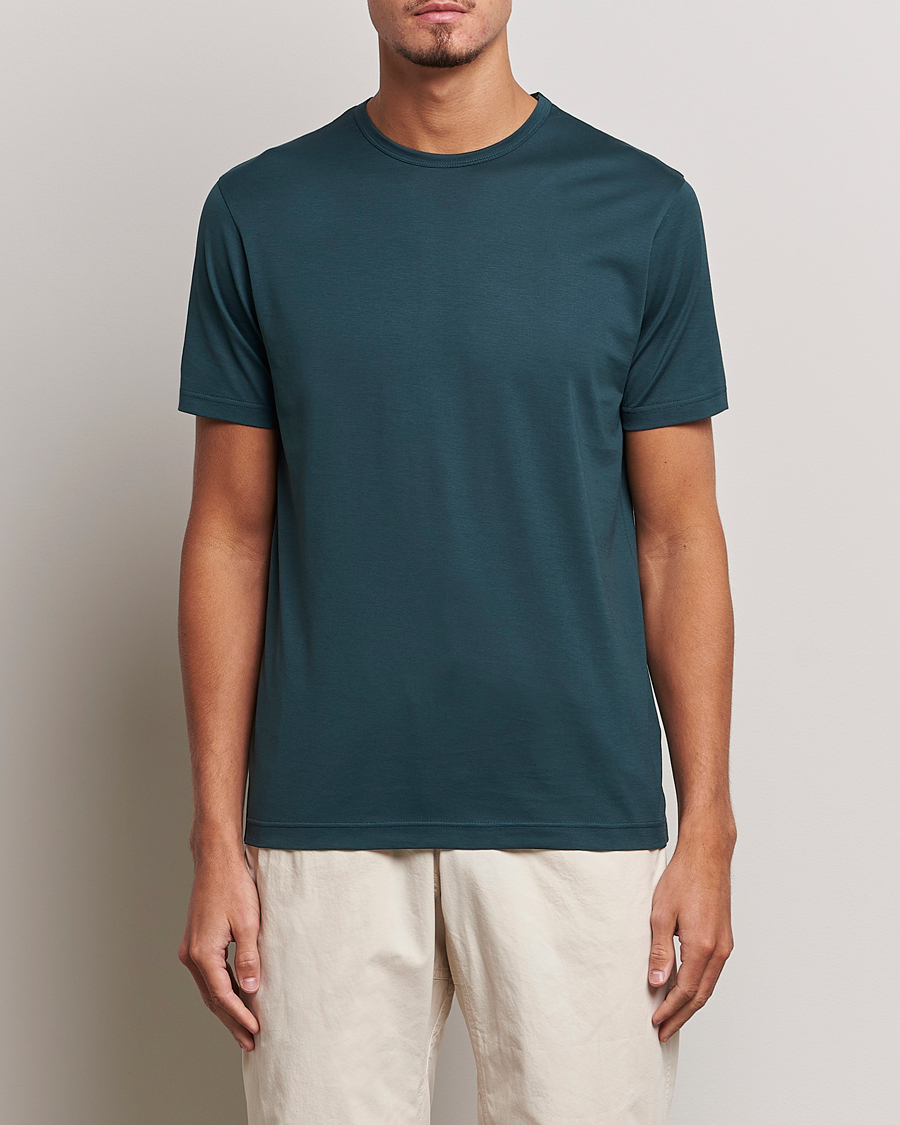 Herre | T-Shirts | Sunspel | Crew Neck Q82 Cotton T-Shirt Peacock