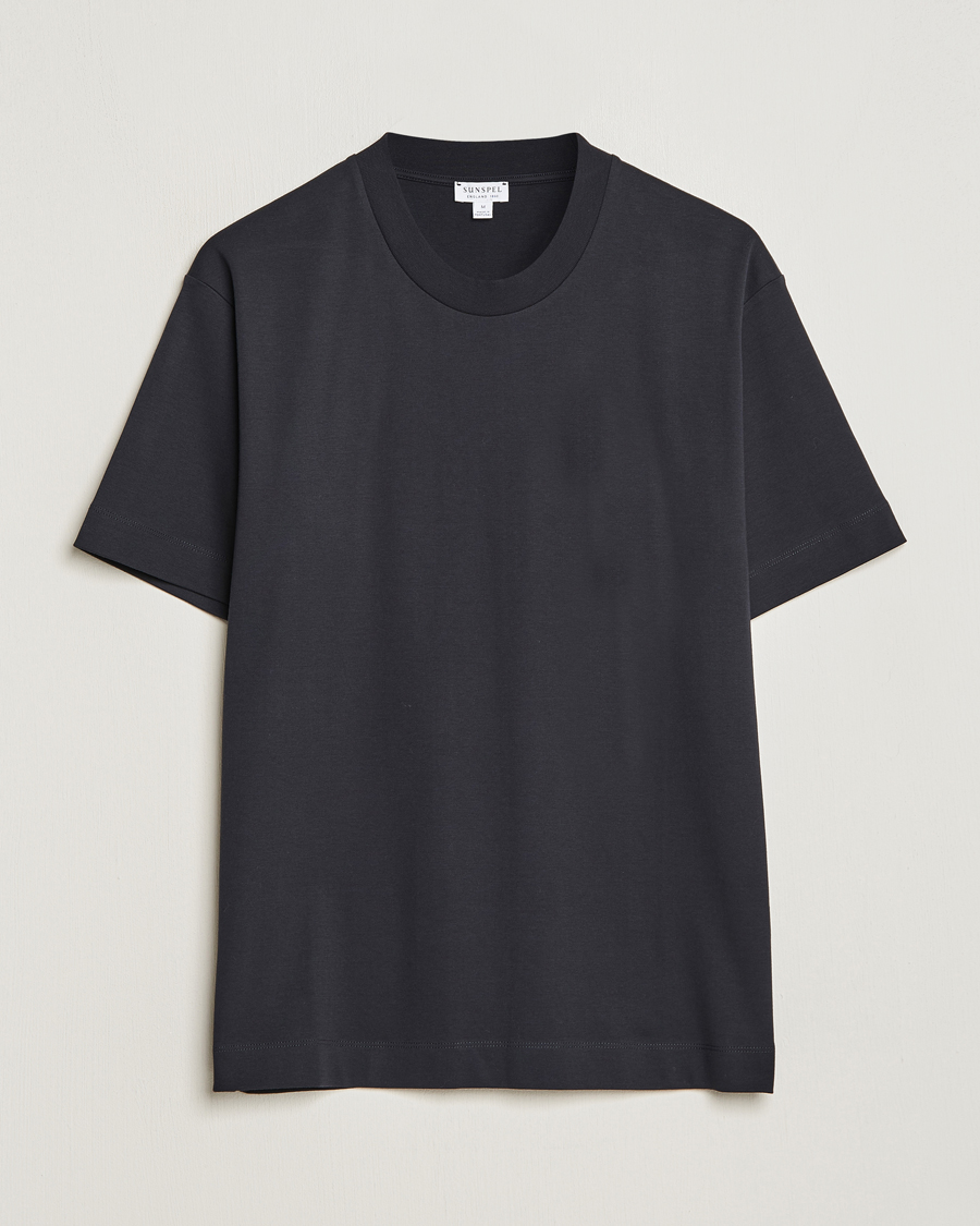 Herre | T-Shirts | Sunspel | Heavyweight Mock Neck T-Shirt Black